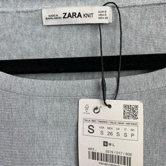 NWT Zara Knit Cropped Sweatshirt, Gray, Size Small - Picture 3 of 6